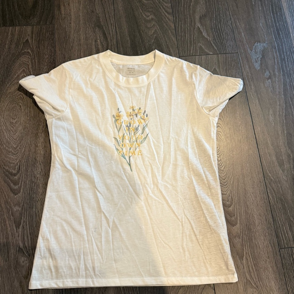 Cotton On White Tee with Yellow Floral Design